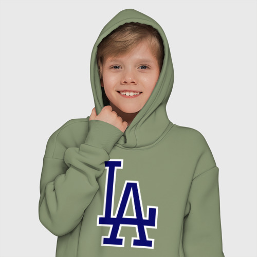 Детское худи Oversize хлопок Los Angeles Dodgers logo, цвет авокадо - фото 12