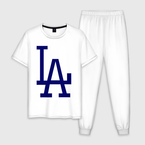 Мужская пижама хлопок Los Angeles Dodgers logo, цвет белый