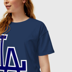 Женская футболка хлопок Oversize Los Angeles Dodgers logo - фото 2