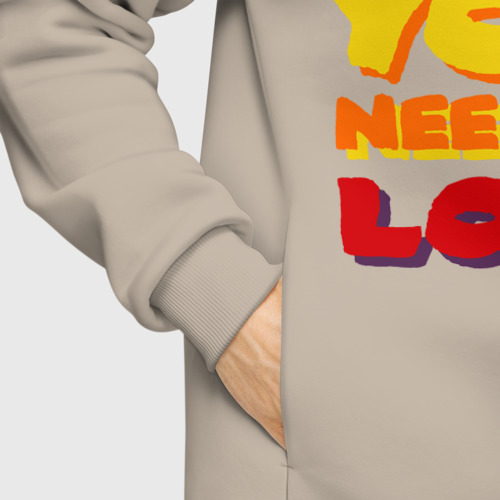 Мужское худи Oversize хлопок All u Need is love, цвет миндальный - фото 8