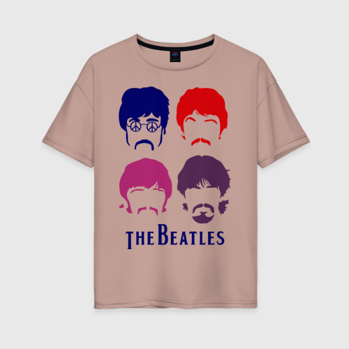 Женская футболка хлопок Oversize The Beatles faces, цвет пыльно-розовый