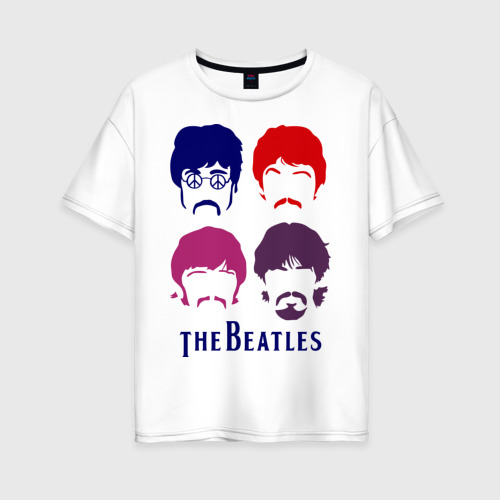 Женская футболка хлопок Oversize The Beatles faces, цвет белый