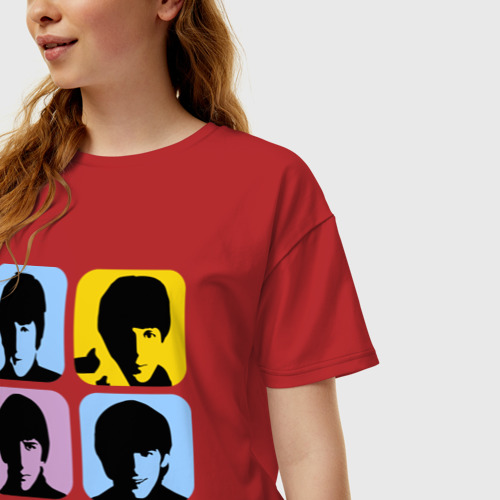 Женская футболка хлопок Oversize The Beatles pop art, цвет красный - фото 3