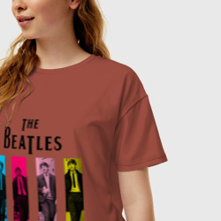 Женская футболка хлопок Oversize Walking Beatles - фото 2