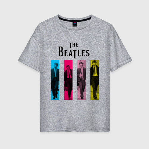 Женская футболка хлопок Oversize Walking Beatles, цвет меланж