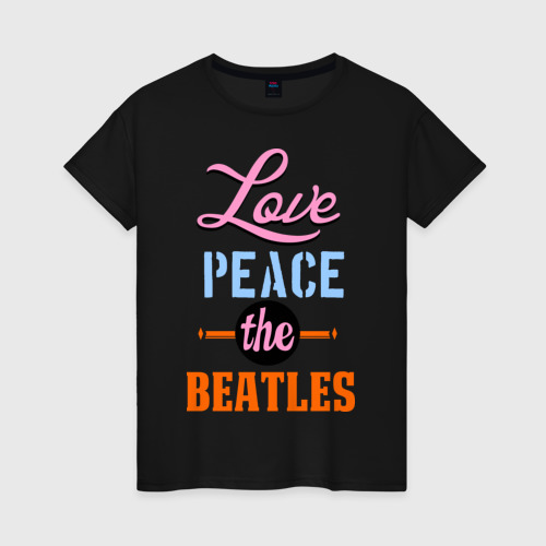 Женская футболка хлопок Love peace the Beatles, цвет черный