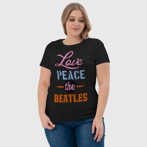 Женская футболка хлопок Love peace the Beatles, цвет черный - фото 6