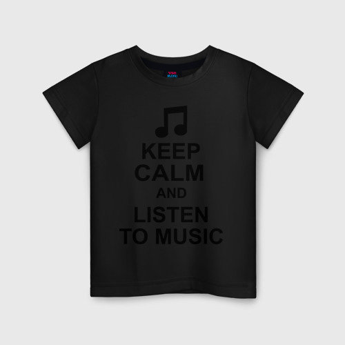 Детская футболка хлопок Keep calm and listen to music, цвет черный