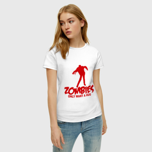 Женская футболка хлопок Zombies only want a hug - фото 3
