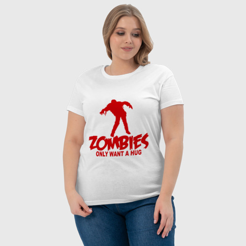 Женская футболка хлопок Zombies only want a hug - фото 6