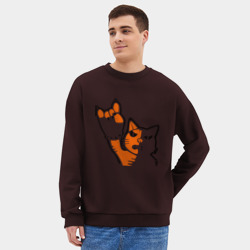 Мужской свитшот oversize без начеса хлопок Рокерский котейка - фото 2