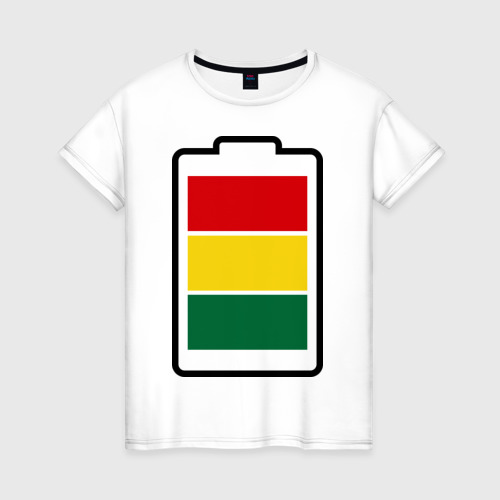 Женская футболка из хлопка с принтом Батарейка счастья, вид спереди №1