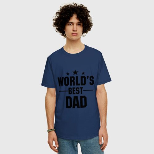 Мужская футболка хлопок Oversize World\'s best daddy, цвет темно-синий - фото 3