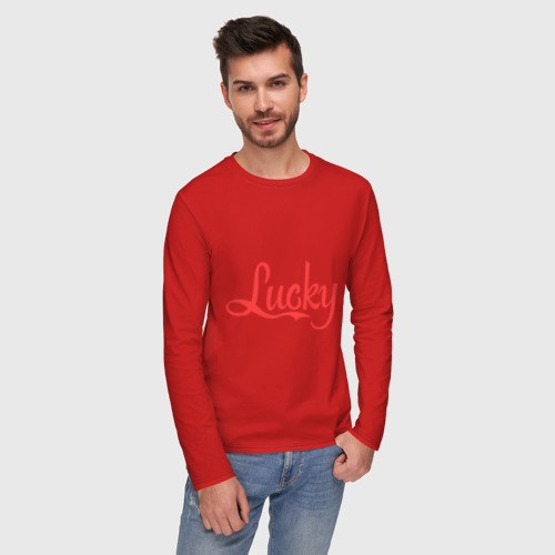 Мужской лонгслив хлопок Lucky logo, цвет красный - фото 3