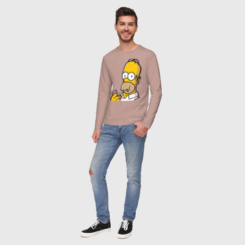 Мужской лонгслив хлопок Гомер с Пончиком, цвет пыльно-розовый - фото 5