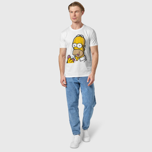 Мужская футболка хлопок Гомер с Пончиком, цвет белый - фото 5