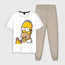 Мужская пижама с белой футболкой хлопок Гомер с Пончиком