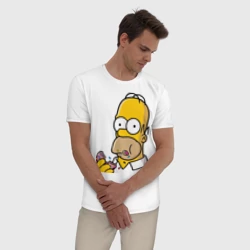 Мужская пижама с белой футболкой хлопок Гомер с Пончиком - фото 2