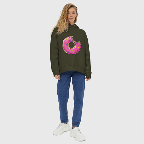 Женское худи Oversize хлопок Пончик Гомера, цвет хаки - фото 6