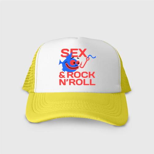 Кепка тракер с сеткой Sex Fishing and Rocknroll, цвет желтый