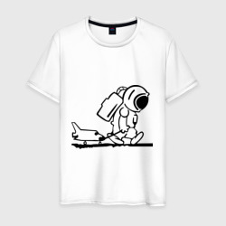 Мужская футболка хлопок Ребенок космонавт с шаттлом