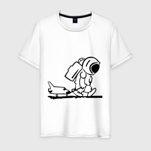 Мужская футболка из хлопка с принтом Ребенок космонавт с шаттлом, вид спереди №1