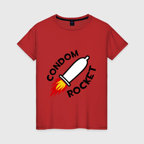 Женская футболка хлопок Condom Rocket, цвет красный