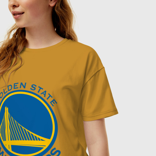 Женская футболка хлопок Oversize Golden state Warriors, цвет горчичный - фото 3