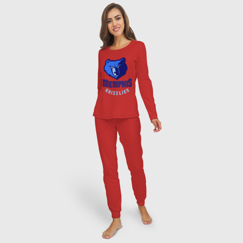 Женская пижама с лонгсливом хлопок Memphis, цвет красный - фото 3