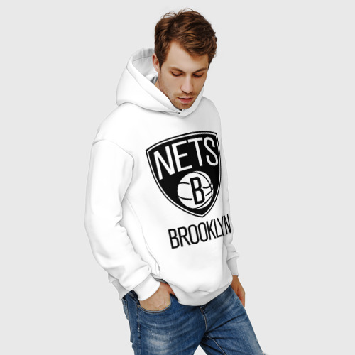 Мужское худи Oversize хлопок Nets Brooklyn, цвет белый - фото 7
