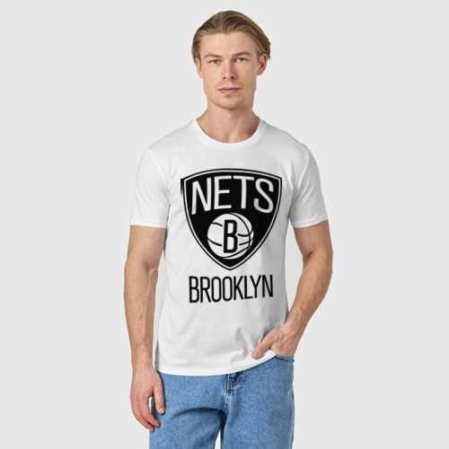 Мужская футболка хлопок Nets Brooklyn, цвет белый - фото 3