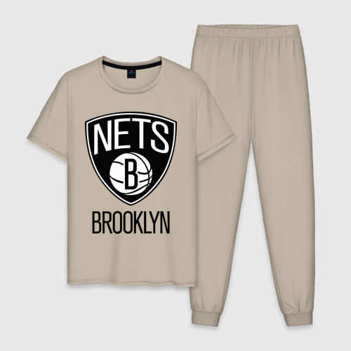 Мужская пижама хлопок Nets Brooklyn, цвет миндальный