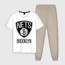 Мужская пижама с белой футболкой хлопок Nets Brooklyn