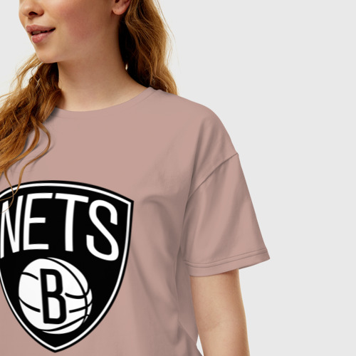 Женская футболка хлопок Oversize Nets Brooklyn, цвет пыльно-розовый - фото 3