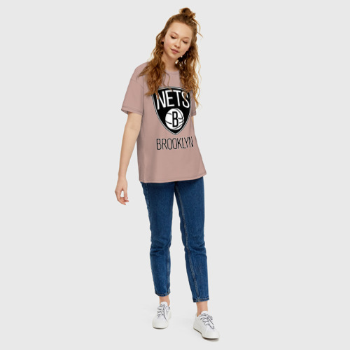 Женская футболка хлопок Oversize Nets Brooklyn, цвет пыльно-розовый - фото 5