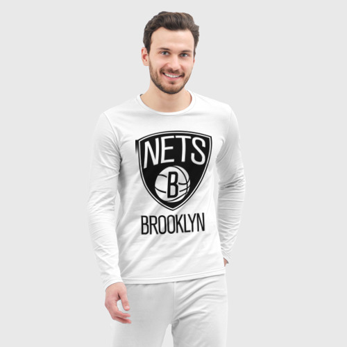 Мужская пижама с лонгсливом хлопок Nets Brooklyn, цвет белый - фото 5