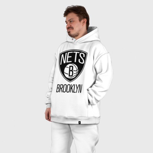 Мужской костюм oversize хлопок Nets Brooklyn, цвет белый - фото 7