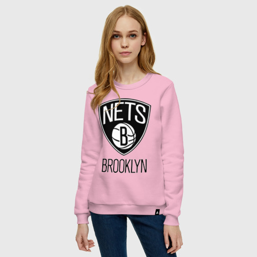 Женский свитшот хлопок Nets Brooklyn, цвет светло-розовый - фото 3