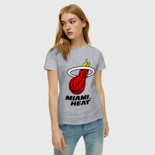 Женская футболка хлопок Miami Heat-logo, цвет меланж - фото 3