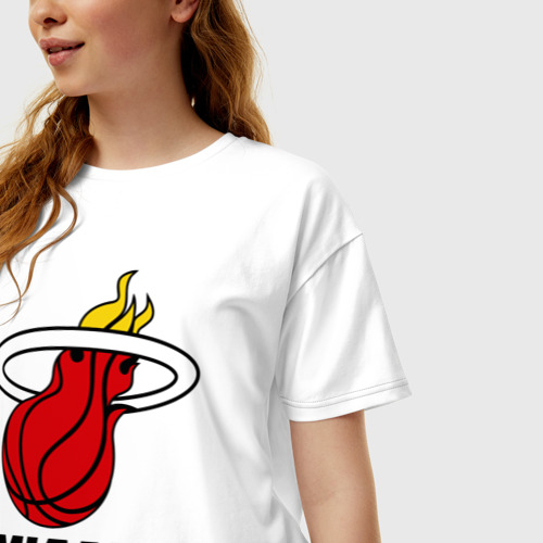 Женская футболка хлопок Oversize Miami Heat-logo, цвет белый - фото 3