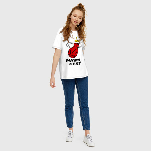 Женская футболка хлопок Oversize Miami Heat-logo, цвет белый - фото 5