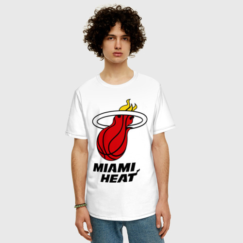 Мужская футболка хлопок Oversize Miami Heat-logo, цвет белый - фото 3