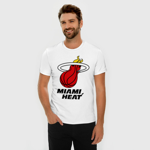 Мужская футболка хлопок Slim Miami Heat-logo, цвет белый - фото 3