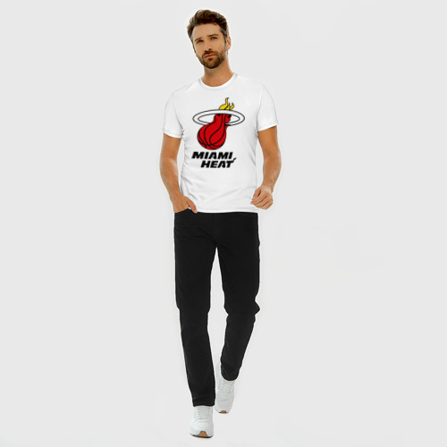 Мужская футболка хлопок Slim Miami Heat-logo, цвет белый - фото 5