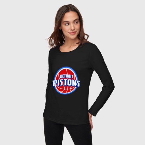 Женский лонгслив хлопок Detroit Pistons - logo, цвет черный - фото 3