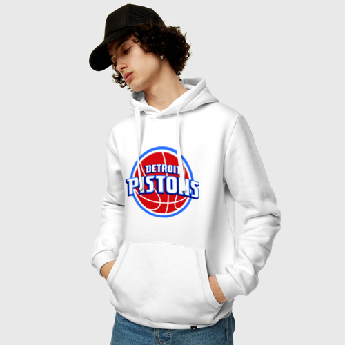 Мужская толстовка хлопок Detroit Pistons - logo, цвет белый - фото 3