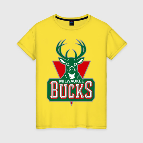 Женская футболка хлопок Milwaukee Bucks - logo, цвет желтый