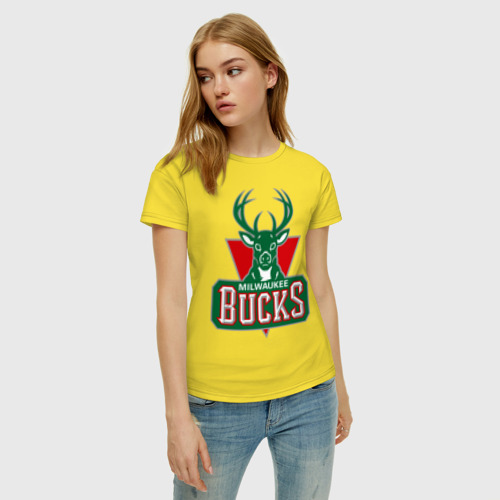 Женская футболка хлопок Milwaukee Bucks - logo, цвет желтый - фото 3