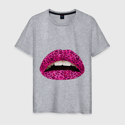 Мужская футболка хлопок Pink leopard lips, цвет меланж