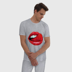 Мужская пижама хлопок Губы с клубникой - фото 2